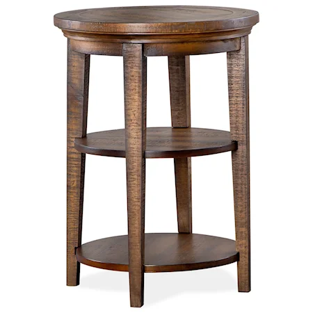 Casual Round Accent Table with 2 Open Shelves